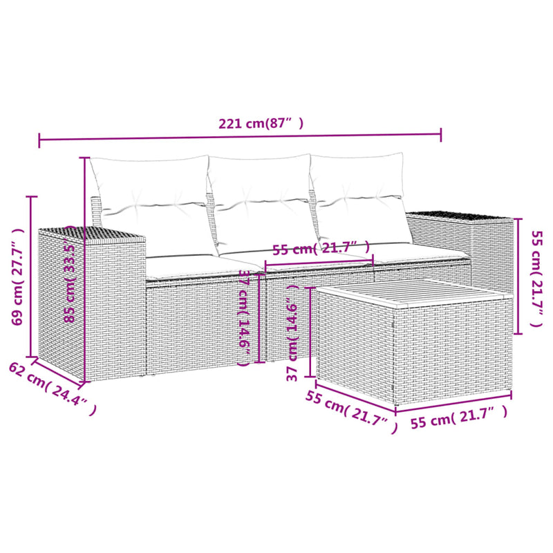 vidaXL 4 Piece Garden Sofa Set with Cushions Black Poly Rattan