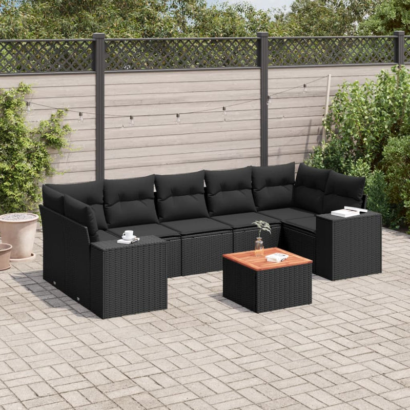 vidaXL 8 Piece Garden Sofa Set with Cushions Black Poly Rattan