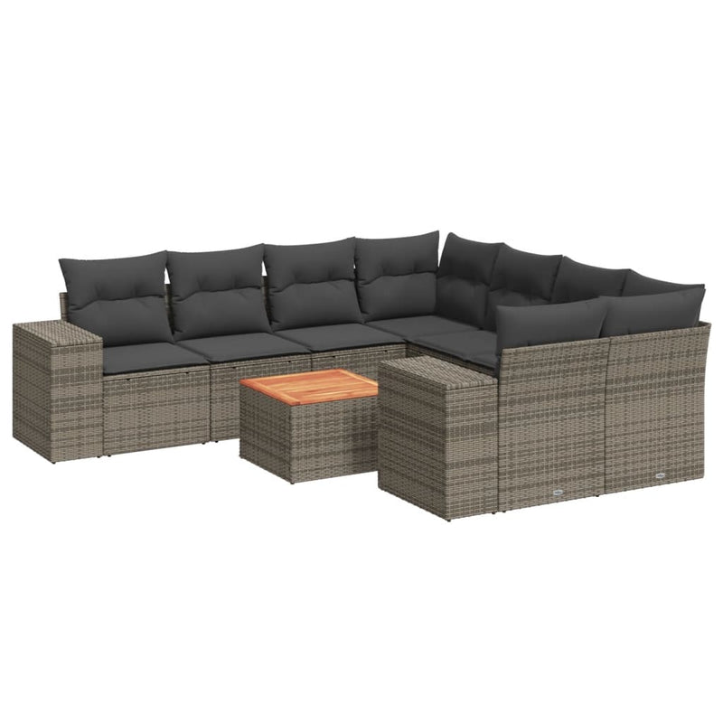 9 Piece Garden Sofa Set with Cushions Grey Poly Rattan