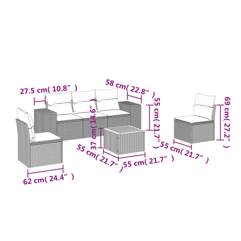 vidaXL 6 Piece Garden Sofa Set with Cushions Black Poly Rattan