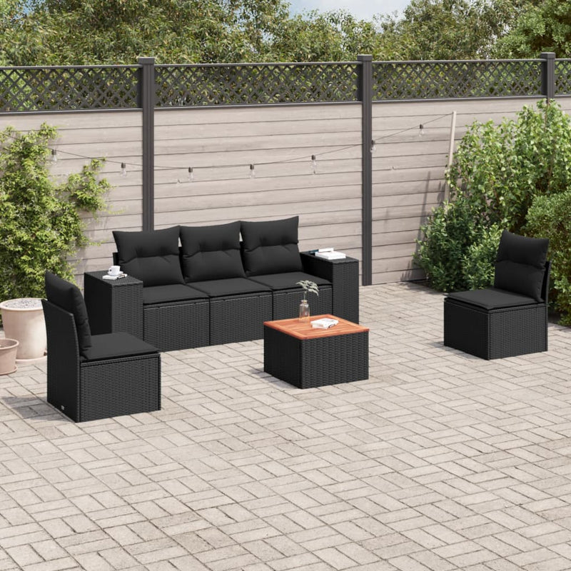 vidaXL 6 Piece Garden Sofa Set with Cushions Black Poly Rattan