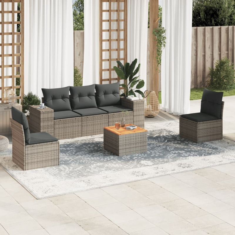 6 Piece Garden Sofa Set with Cushions Grey Poly Rattan