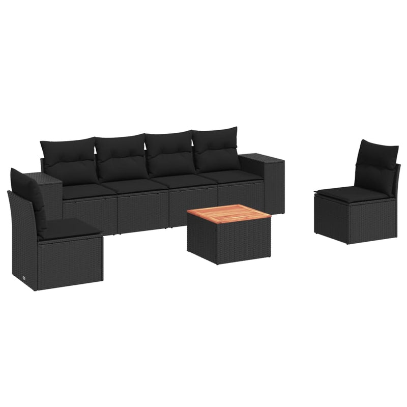 vidaXL 7 Piece Garden Sofa Set with Cushions Black Poly Rattan