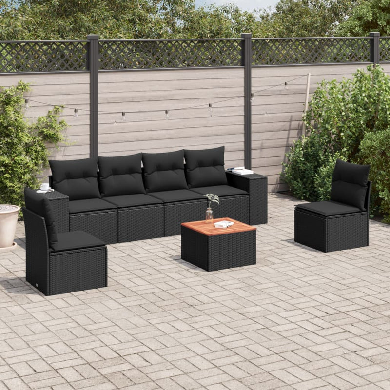 vidaXL 7 Piece Garden Sofa Set with Cushions Black Poly Rattan