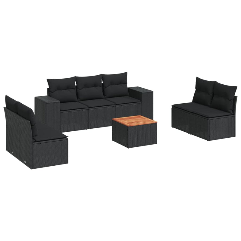 vidaXL 8 Piece Garden Sofa Set with Cushions Black Poly Rattan