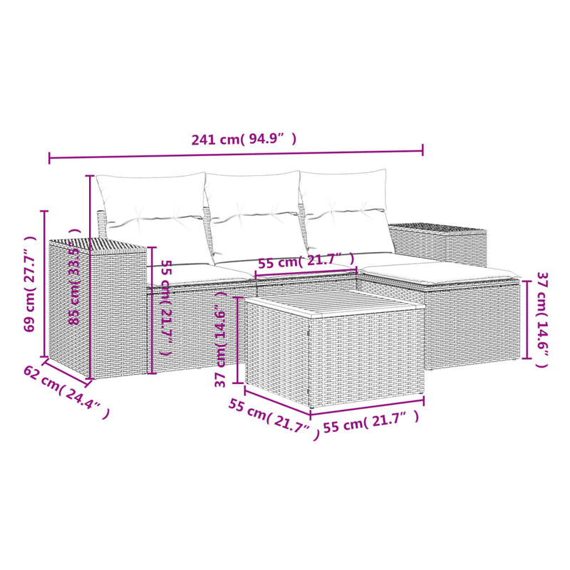vidaXL 5 Piece Garden Sofa Set with Cushions Black Poly Rattan