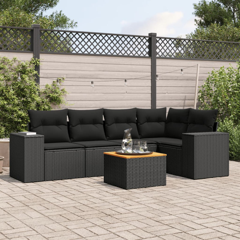 vidaXL 6 Piece Garden Sofa Set with Cushions Black Poly Rattan