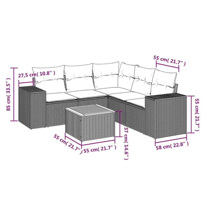 vidaXL 6 Piece Garden Sofa Set with Cushions Black Poly Rattan