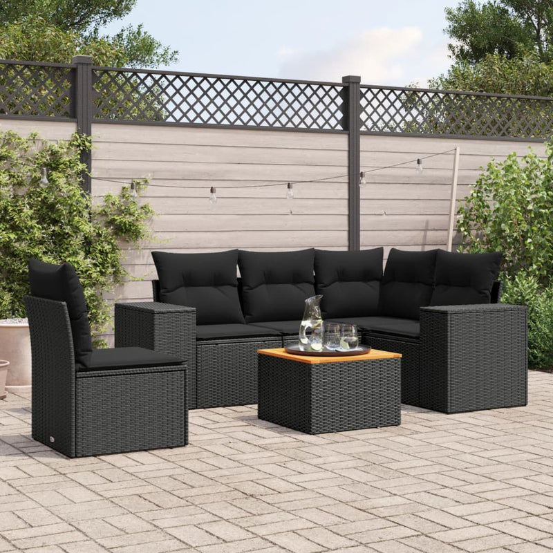 vidaXL 6 Piece Garden Sofa Set with Cushions Black Poly Rattan