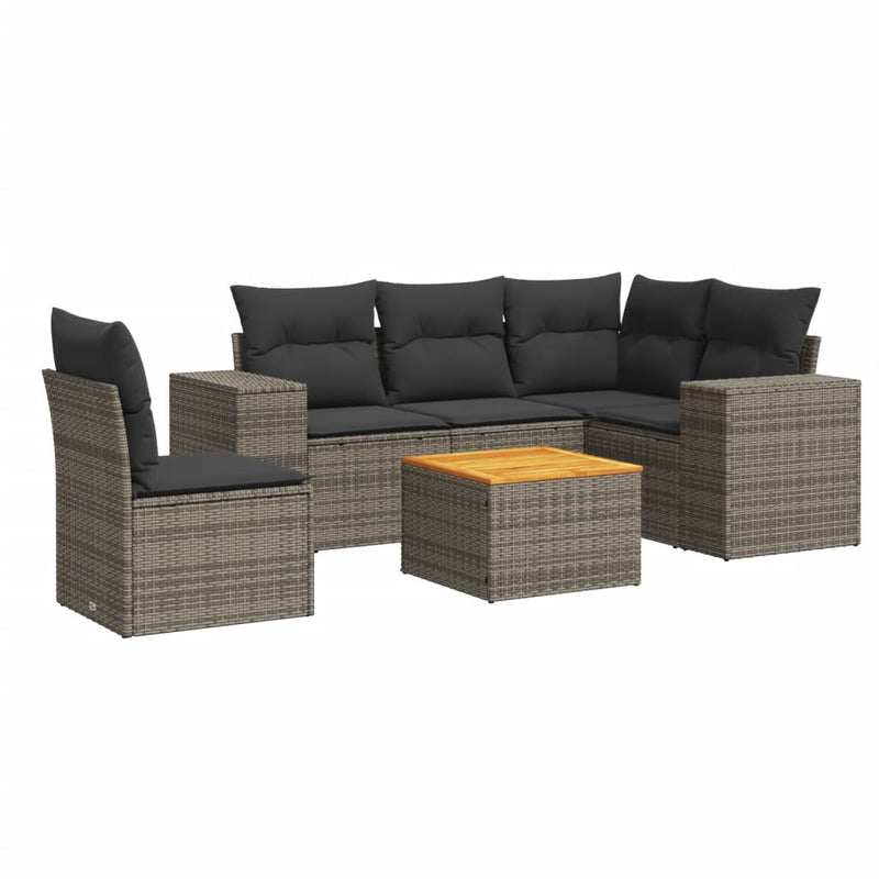 6 Piece Garden Sofa Set with Cushions Grey Poly Rattan