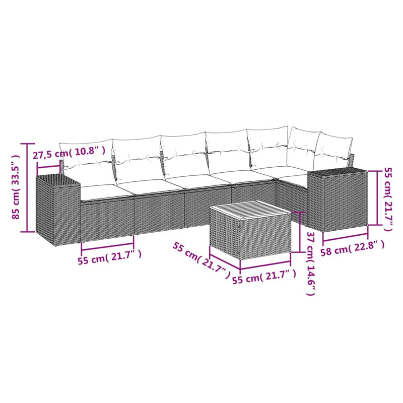 vidaXL 7 Piece Garden Sofa Set with Cushions Black Poly Rattan