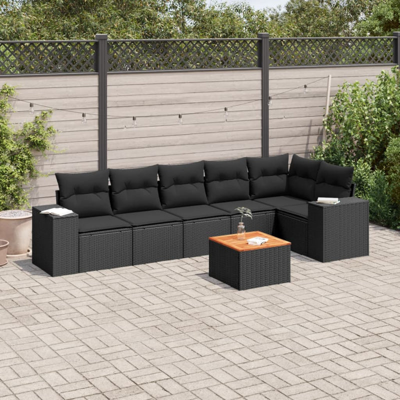 vidaXL 7 Piece Garden Sofa Set with Cushions Black Poly Rattan