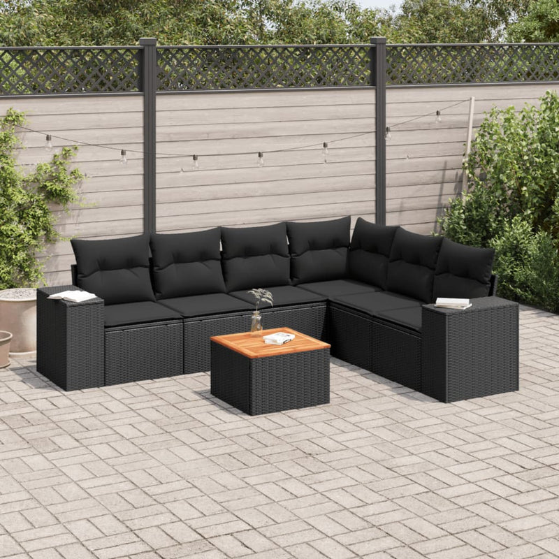 vidaXL 7 Piece Garden Sofa Set with Cushions Black Poly Rattan