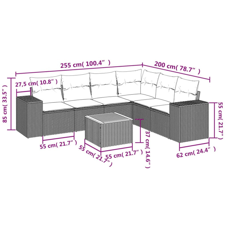 7 Piece Garden Sofa Set with Cushions Grey Poly Rattan