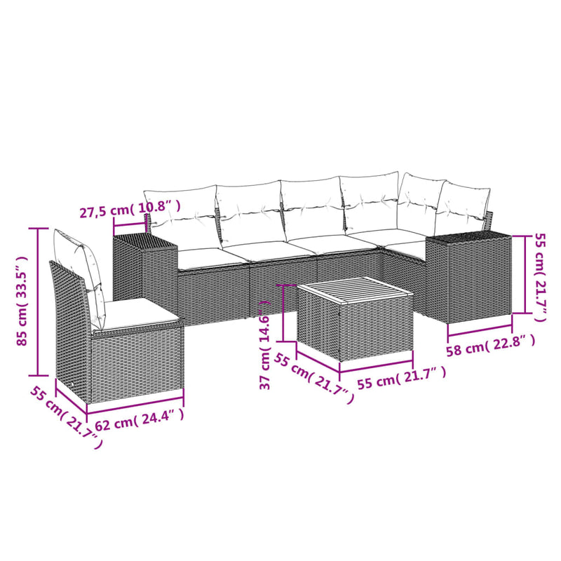 vidaXL 7 Piece Garden Sofa Set with Cushions Black Poly Rattan