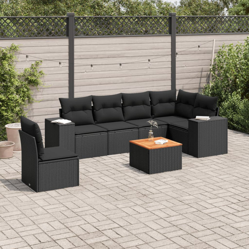 vidaXL 7 Piece Garden Sofa Set with Cushions Black Poly Rattan