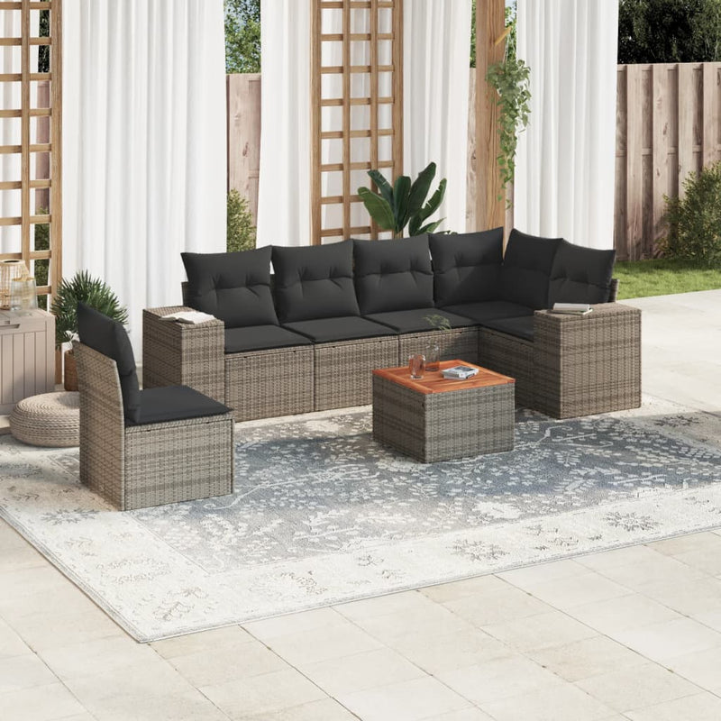 7 Piece Garden Sofa Set with Cushions Grey Poly Rattan