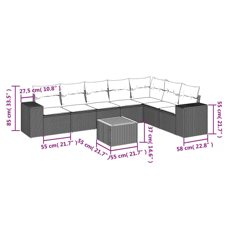 vidaXL 8 Piece Garden Sofa Set with Cushions Black Poly Rattan