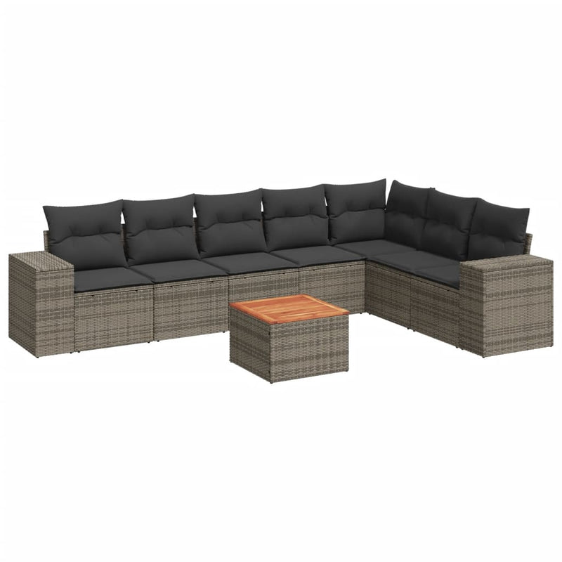 8 Piece Garden Sofa Set with Cushions Grey Poly Rattan