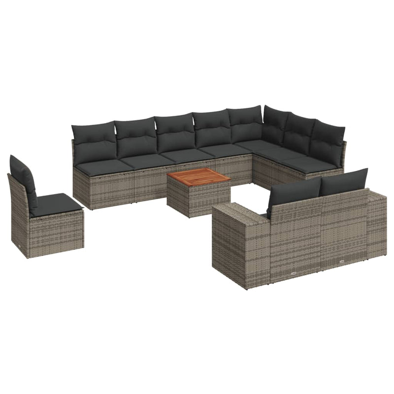 11 Piece Garden Sofa Set with Cushions Grey Poly Rattan