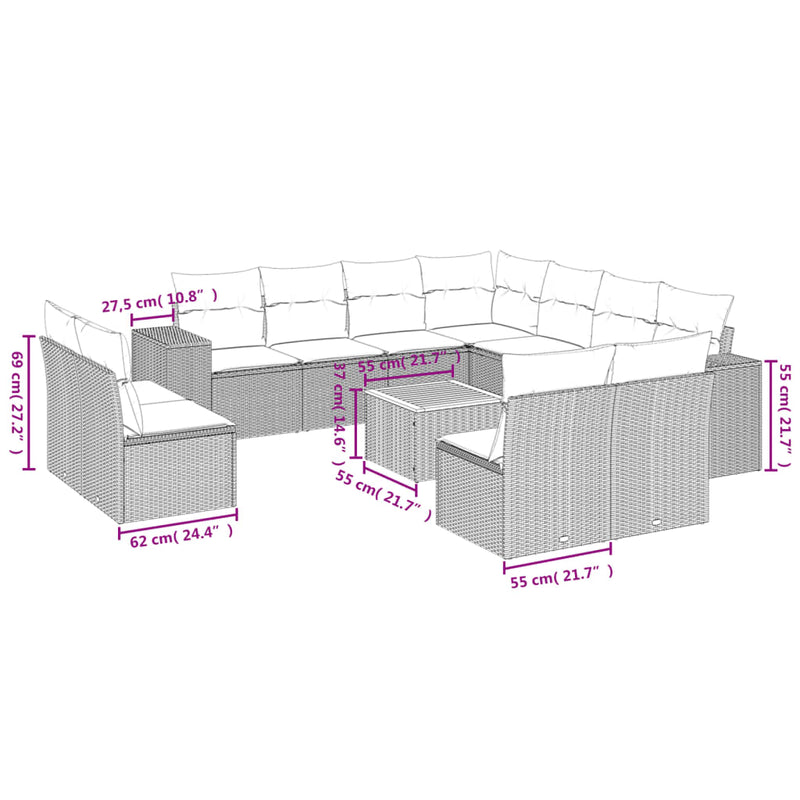 vidaXL 12 Piece Garden Sofa Set with Cushions Black Poly Rattan