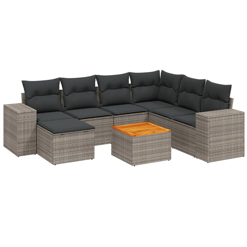 8 Piece Garden Sofa Set with Cushions Grey Poly Rattan