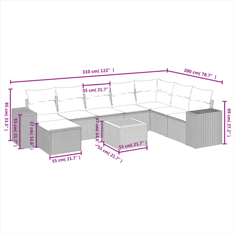 vidaXL 9 Piece Garden Sofa Set with Cushions Black Poly Rattan