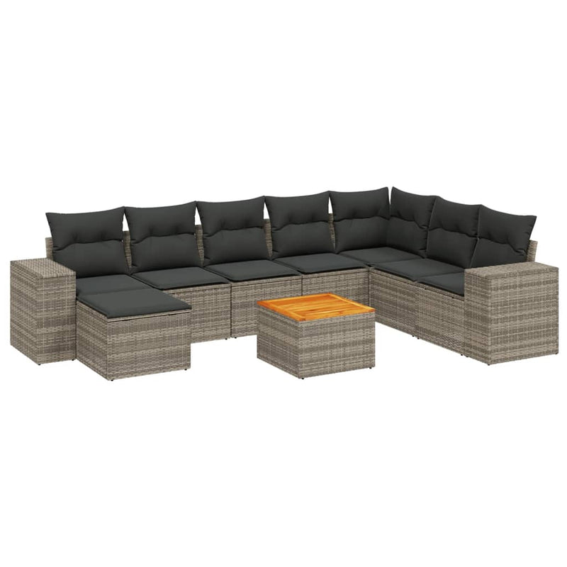 9 Piece Garden Sofa Set with Cushions Grey Poly Rattan