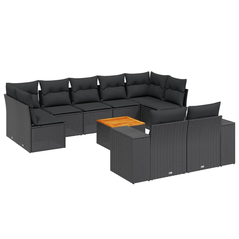 vidaXL 10 Piece Garden Sofa Set with Cushions Black Poly Rattan