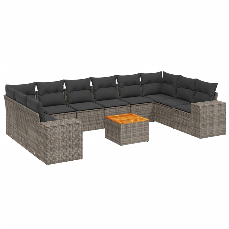 11 Piece Garden Sofa Set with Cushions Grey Poly Rattan