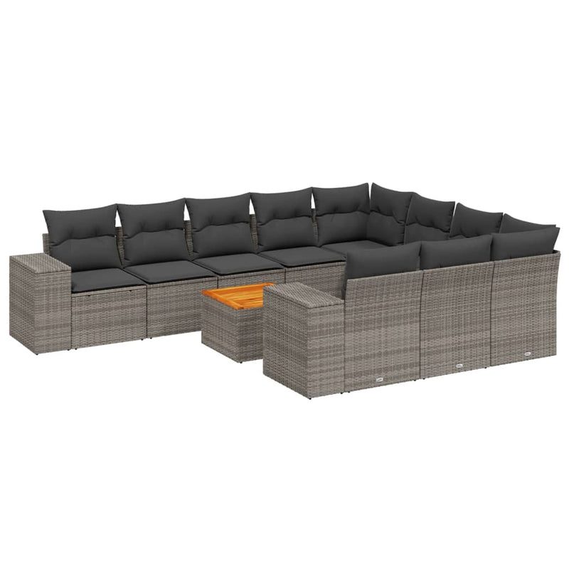 11 Piece Garden Sofa Set with Cushions Grey Poly Rattan