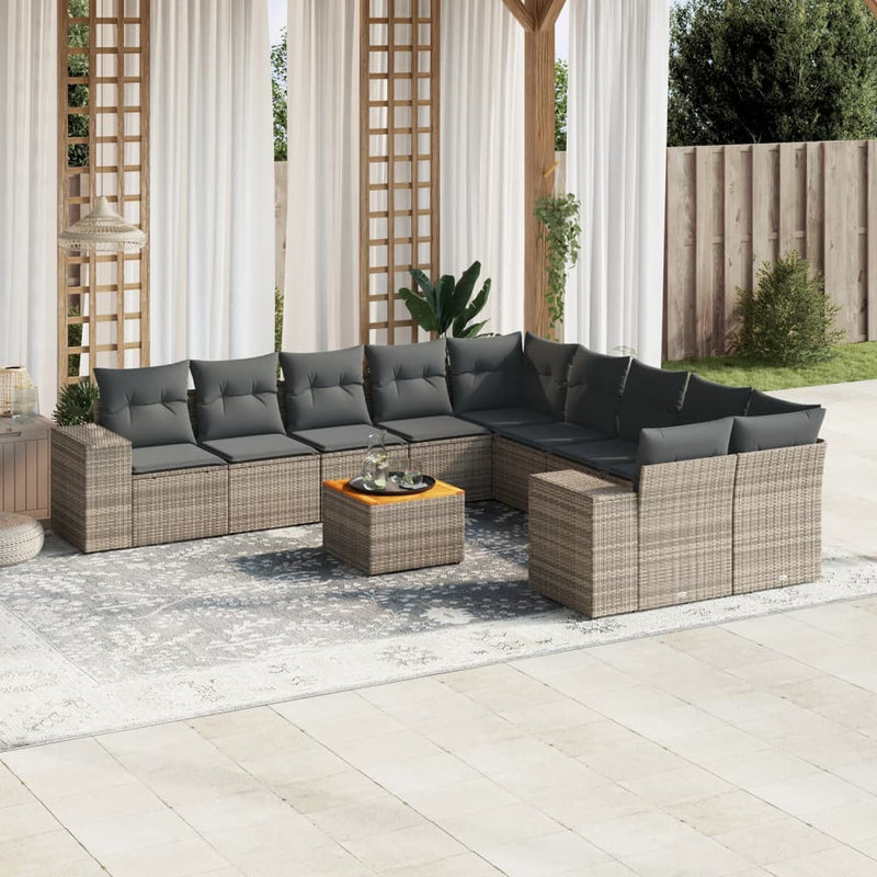 11 Piece Garden Sofa Set with Cushions Grey Poly Rattan