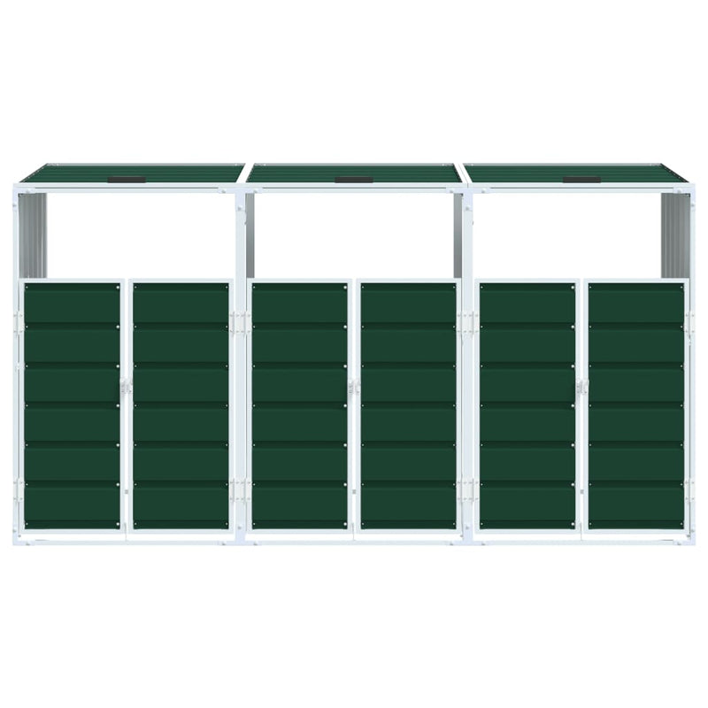 vidaXL Wheelie Bin Storage for Triple Bins Green 216x81x115 cm Steel