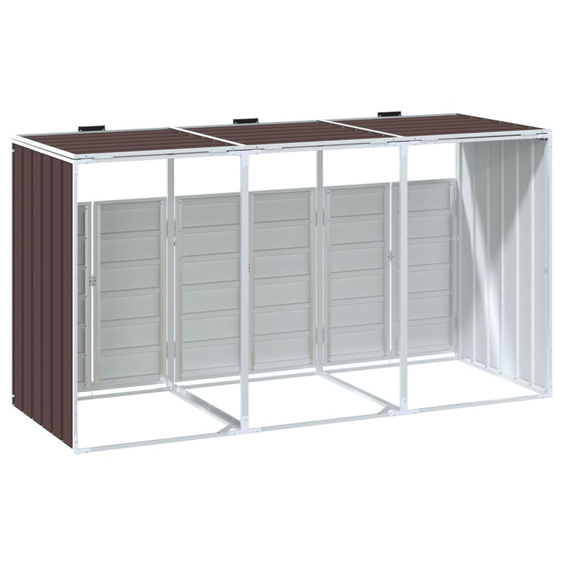 vidaXL Wheelie Bin Storage for Triple Bins Brown 216x81x115 cm Steel