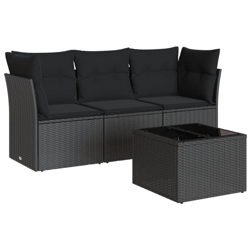 4 Piece Garden Sofa Set with Cushions Black Poly Rattan