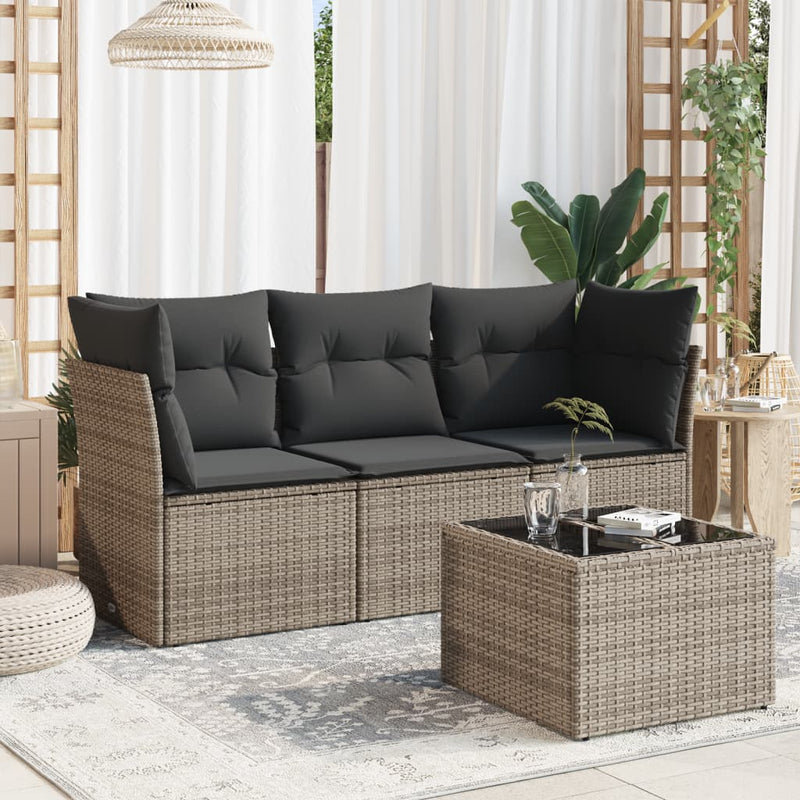 vidaXL 4 Piece Garden Sofa Set with Cushions Grey Poly Rattan