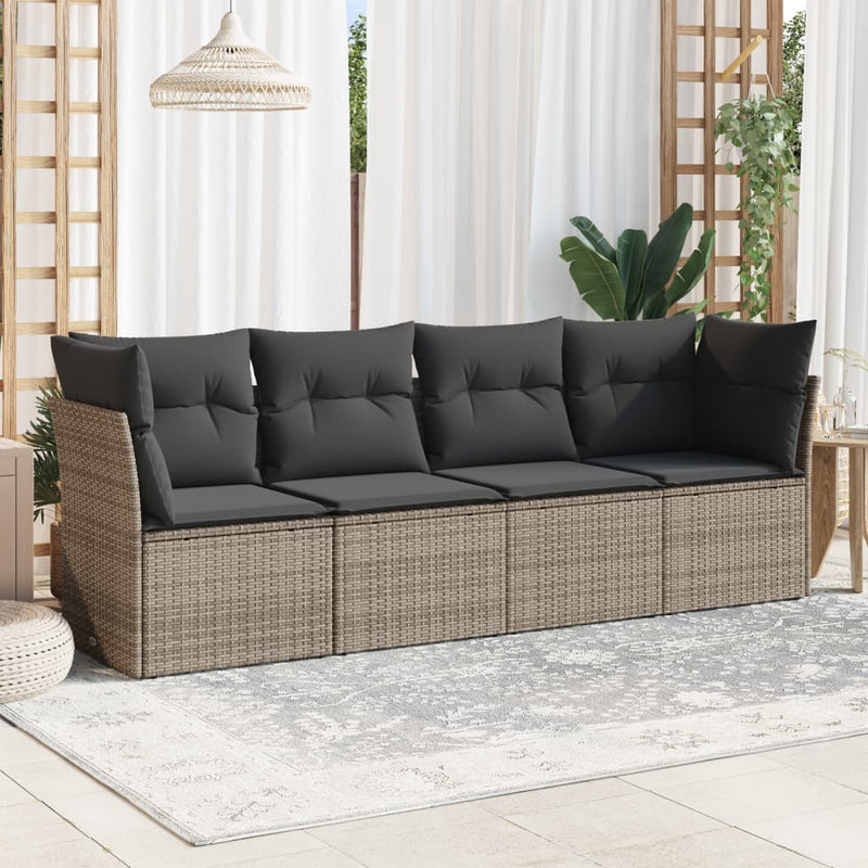 vidaXL 4 Piece Garden Sofa Set with Cushions Grey Poly Rattan