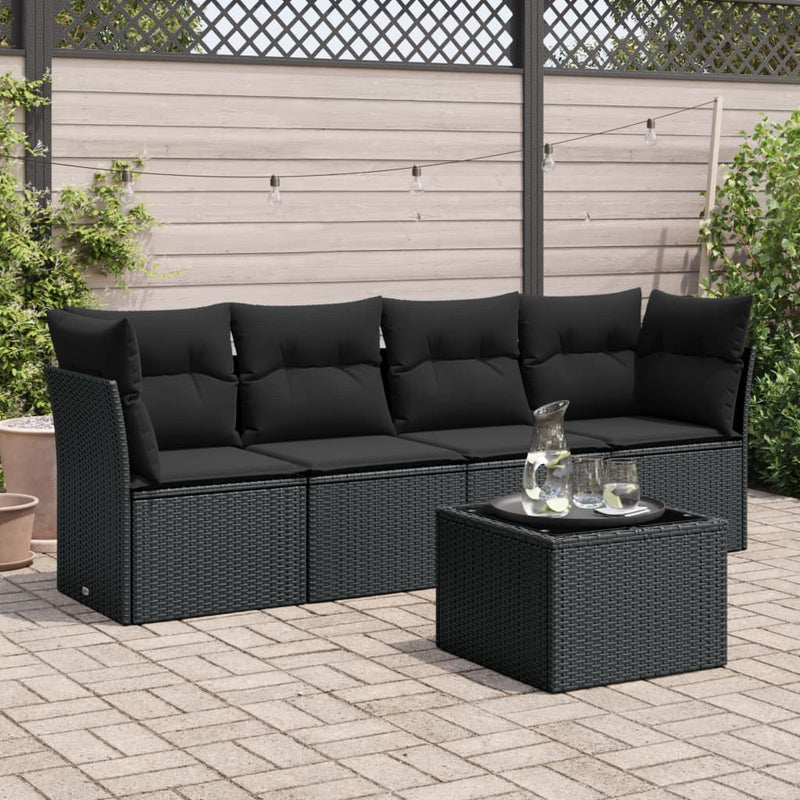 vidaXL 5 Piece Garden Sofa Set with Cushions Black Poly Rattan