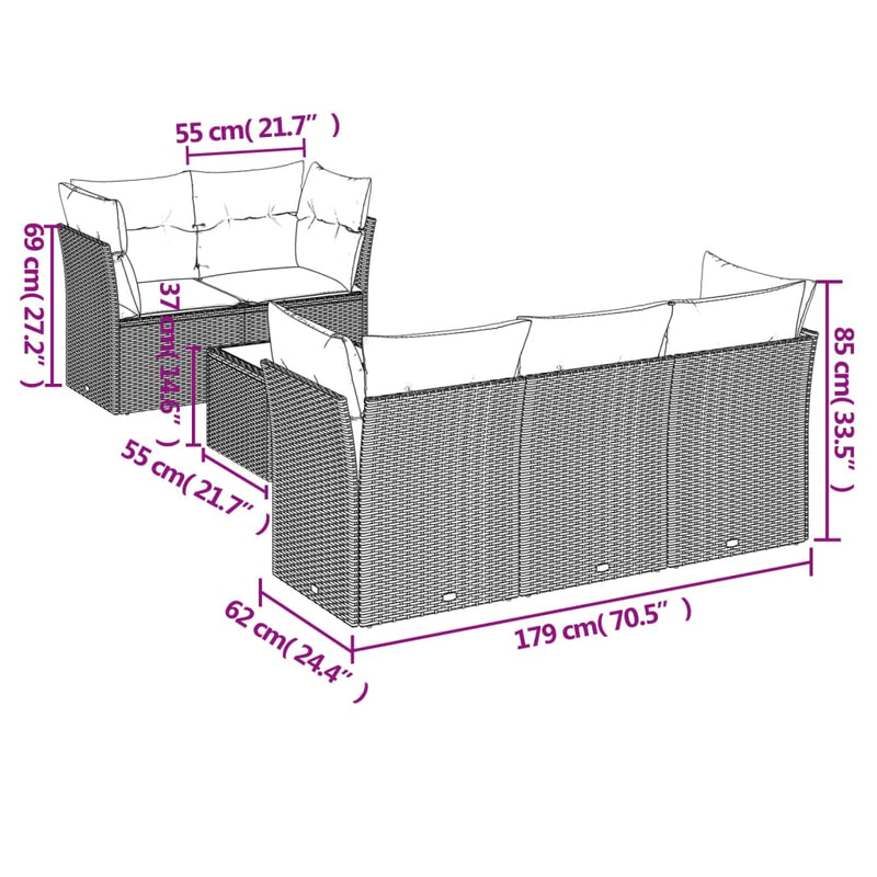 vidaXL 6 Piece Garden Sofa Set with Cushions Black Poly Rattan