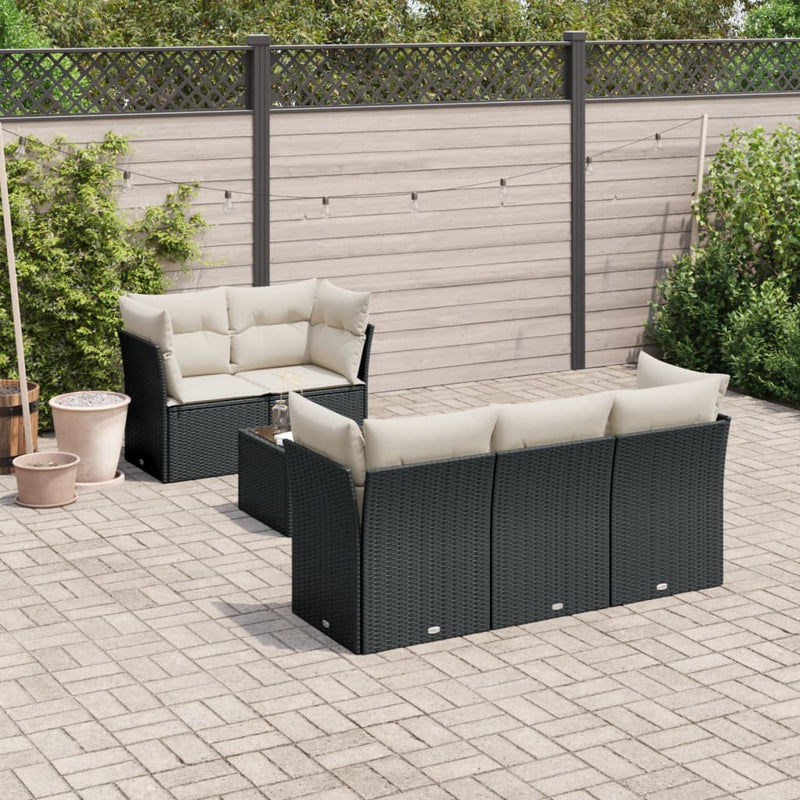 vidaXL 6 Piece Garden Sofa Set with Cushions Black Poly Rattan