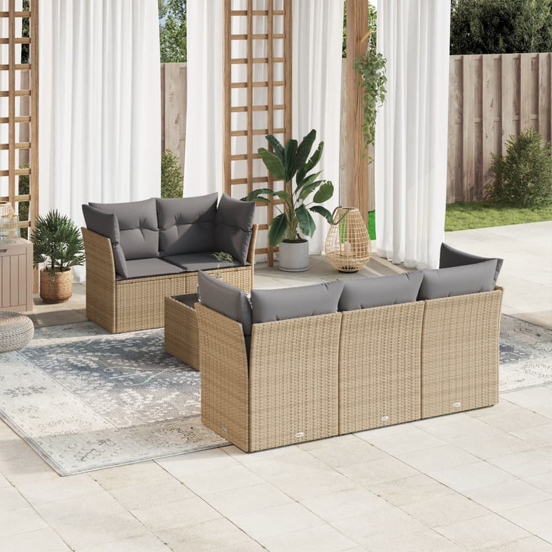 6 Piece Garden Sofa Set with Cushions Beige Poly Rattan