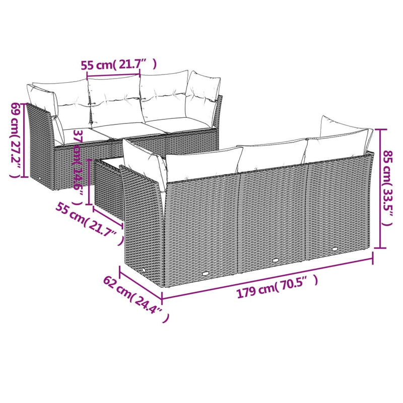vidaXL 7 Piece Garden Sofa Set with Cushions Grey Poly Rattan