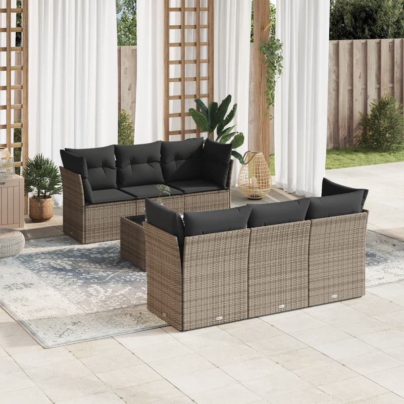 vidaXL 7 Piece Garden Sofa Set with Cushions Grey Poly Rattan