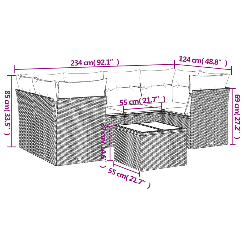 vidaXL 7 Piece Garden Sofa Set with Cushions Grey Poly Rattan
