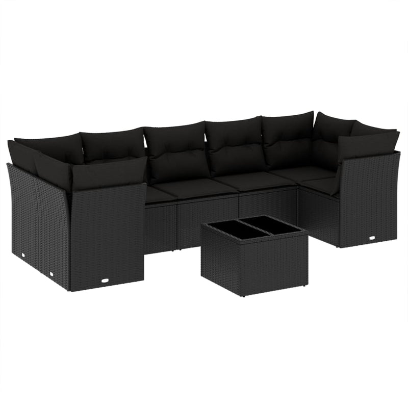 8 Piece Garden Sofa Set with Cushions Black Poly Rattan