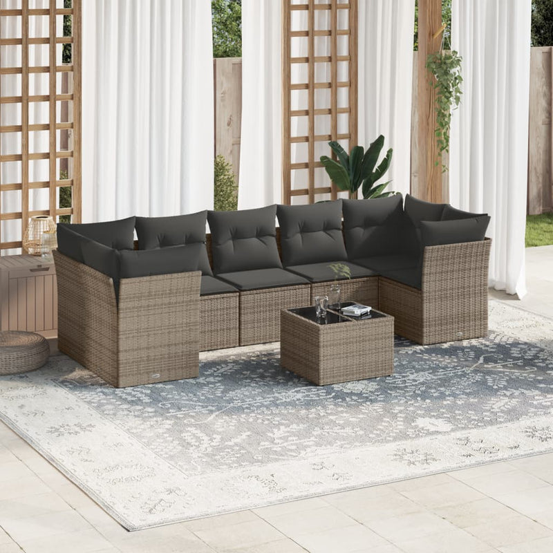 vidaXL 8 Piece Garden Sofa Set with Cushions Grey Poly Rattan