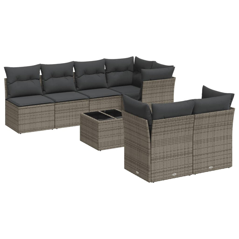 8 Piece Garden Sofa Set with Cushions Grey Poly Rattan