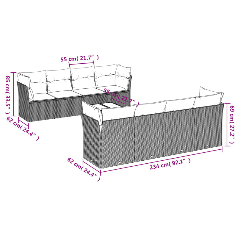 vidaXL 9 Piece Garden Sofa Set with Cushions Black Poly Rattan