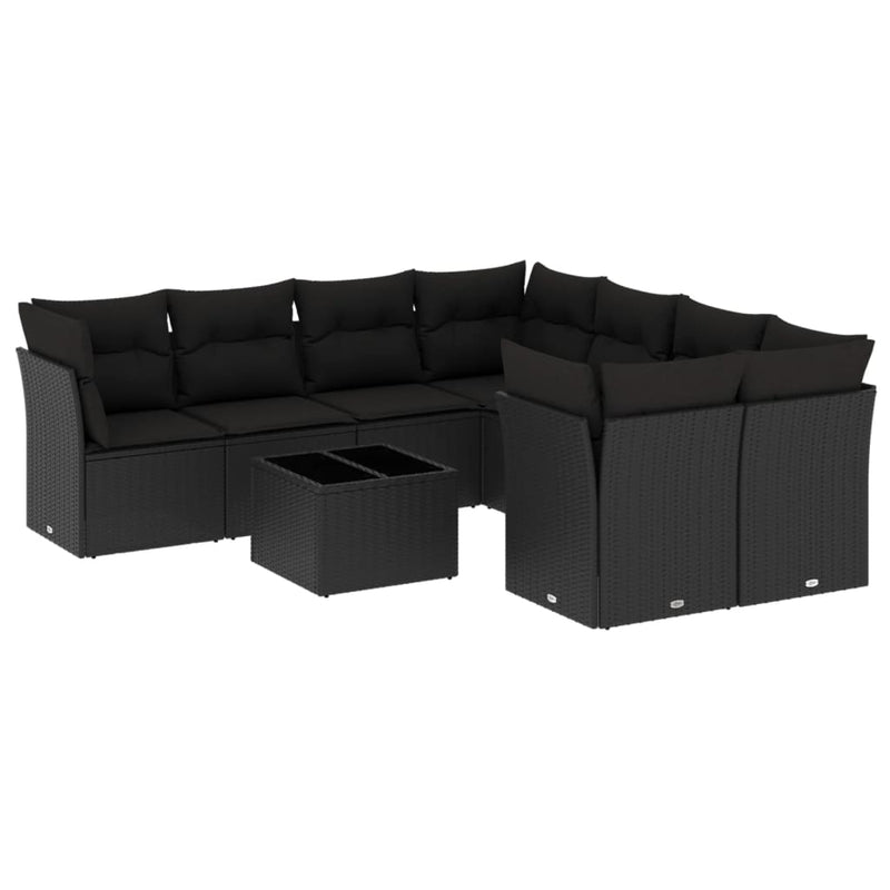 vidaXL 9 Piece Garden Sofa Set with Cushions Black Poly Rattan