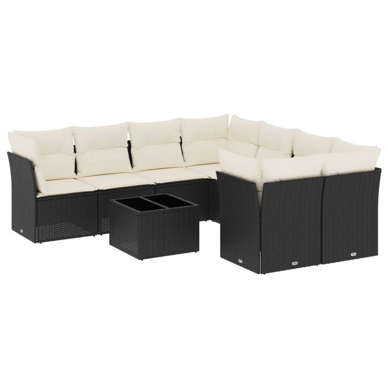 vidaXL 9 Piece Garden Sofa Set with Cushions Black Poly Rattan